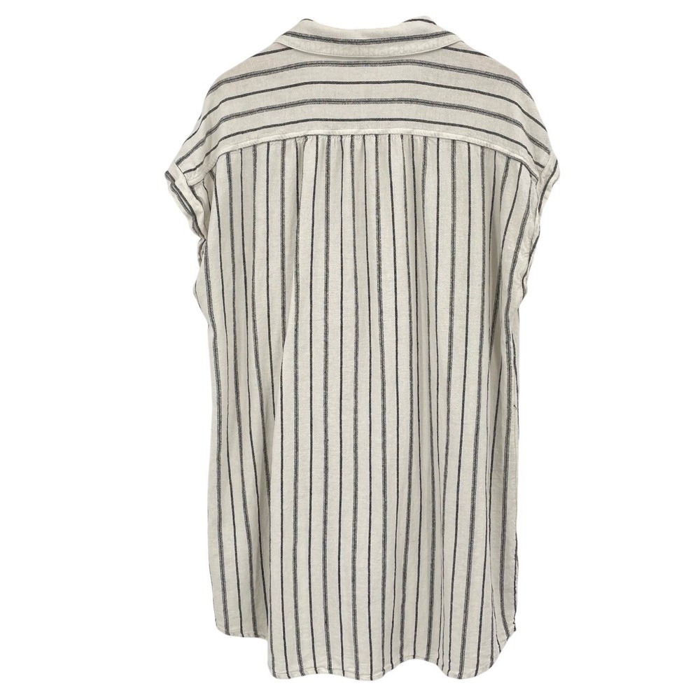 Womens XXL Linen Shirt Dress Neutral Minimalist Stripe Button Front Collared 2XL - Picture 4 of 7